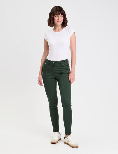 Jeans slim 5 poches vert fonc&eacute; femme