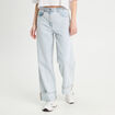 Jeans droit &agrave; revers denim bleach femme