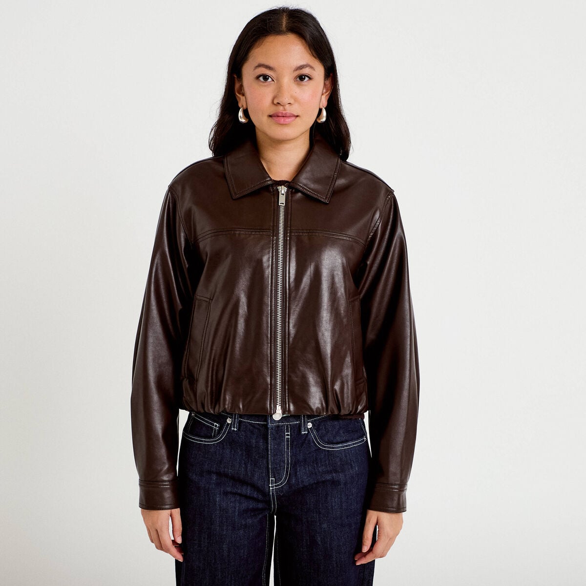 Bomber oversize marron fonc&eacute; femme