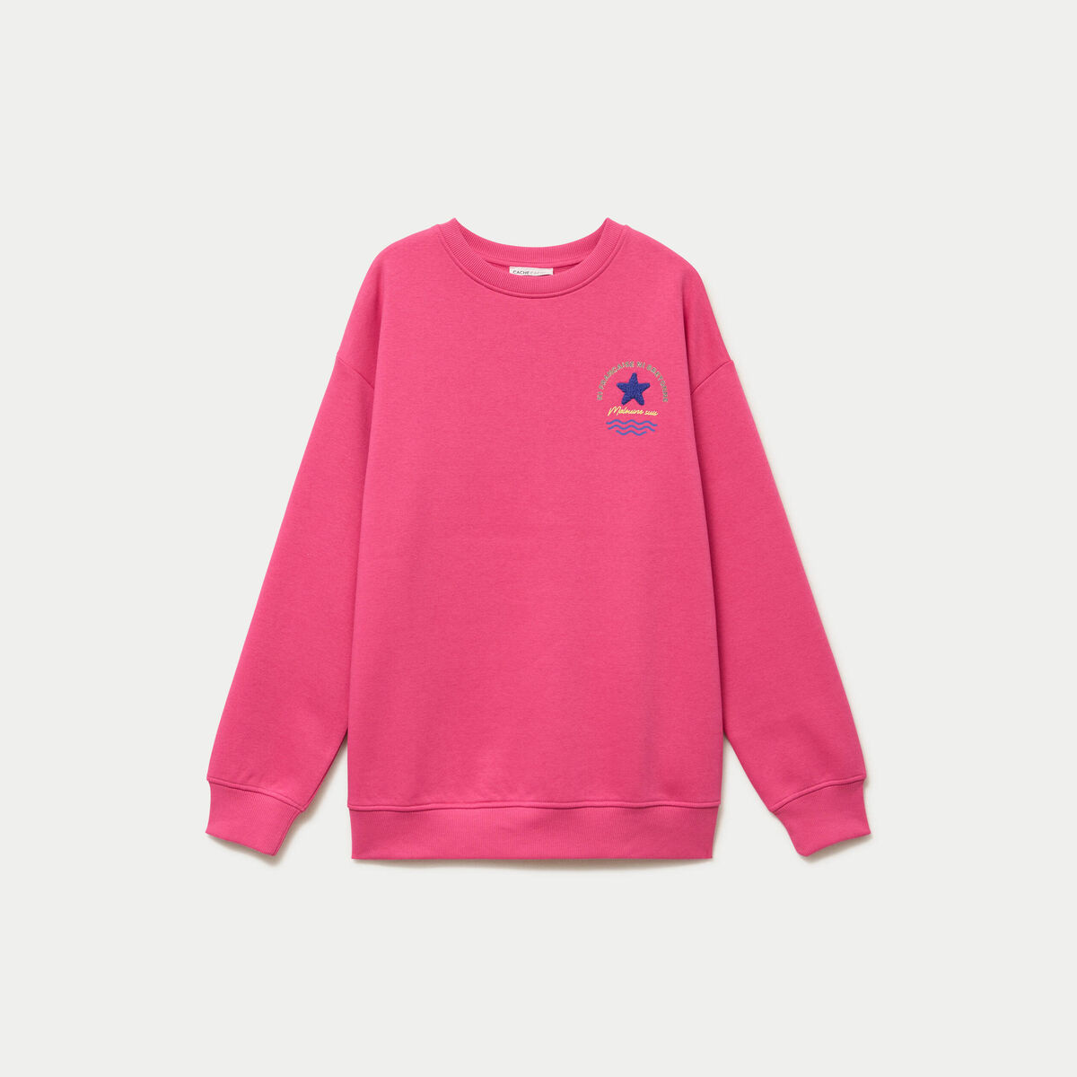 Sweat col rond manches longues rose fushia femme