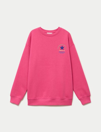 Sweat col rond manches longues rose fushia femme