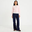 Gilet col v broderie manches longues rose clair femme