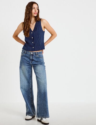 Jean wide leg taille basse denim triple stone femme