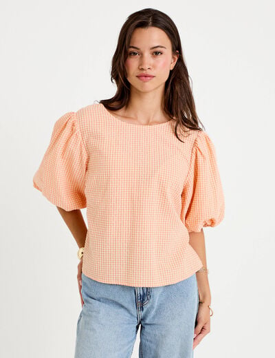 Blouse effet boule manches courtes orange femme