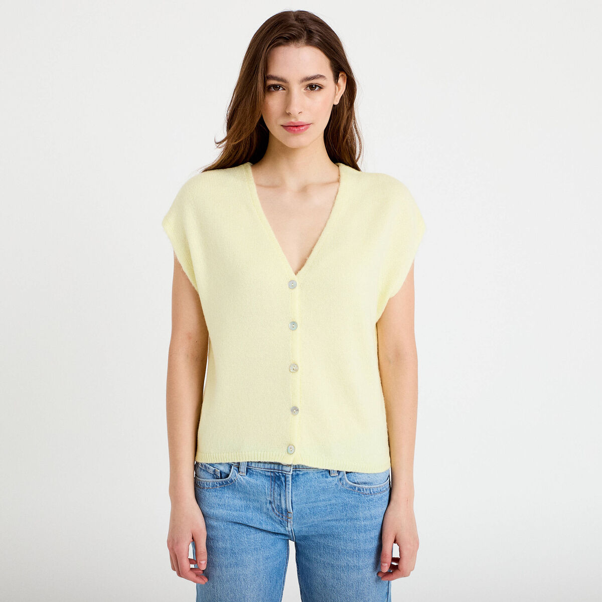 Gilet sans manches jaune clair femme
