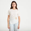 T-shirt cintr&eacute; col rond manches courtes ecru femme
