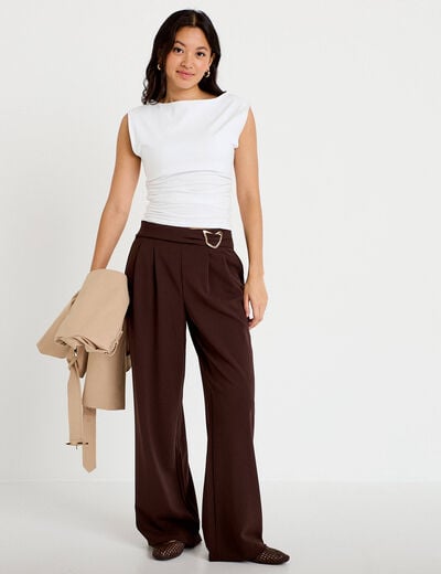 Pantalon bootcut avec ceinture marron fonc&eacute; femme
