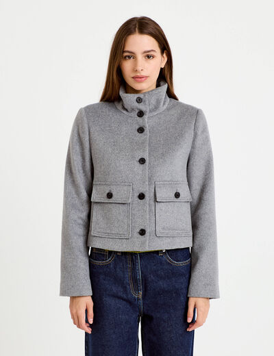 Veste courte aspect laineux gris femme