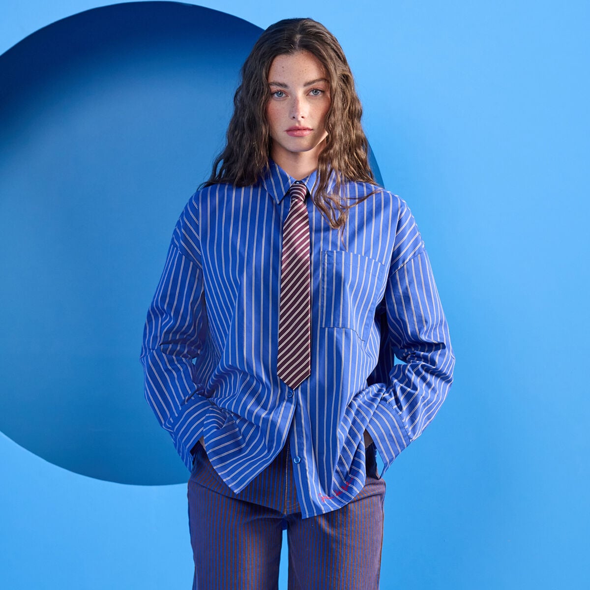 Chemise oversize manches longues bleu femme