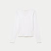 Top ajust&eacute; col v manches longues blanc femme