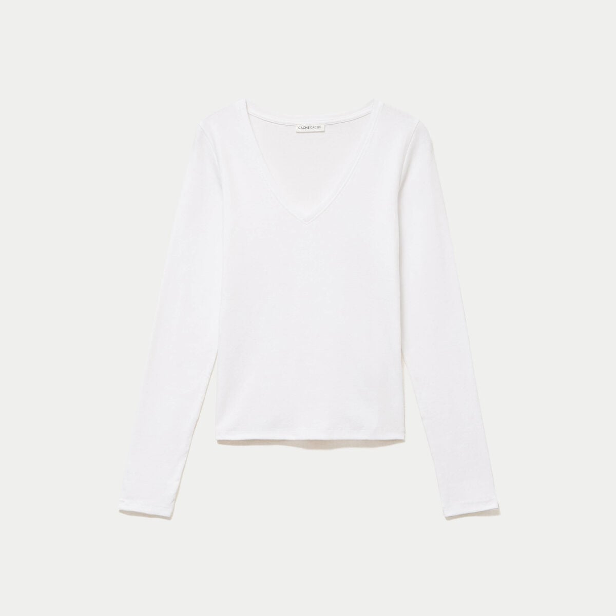Top ajust&eacute; col v manches longues blanc femme