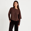 Top bi-mati&egrave;re dentelle col rond marron fonc&eacute; femme