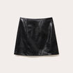 Jupe droite courte en similicuir noir femme