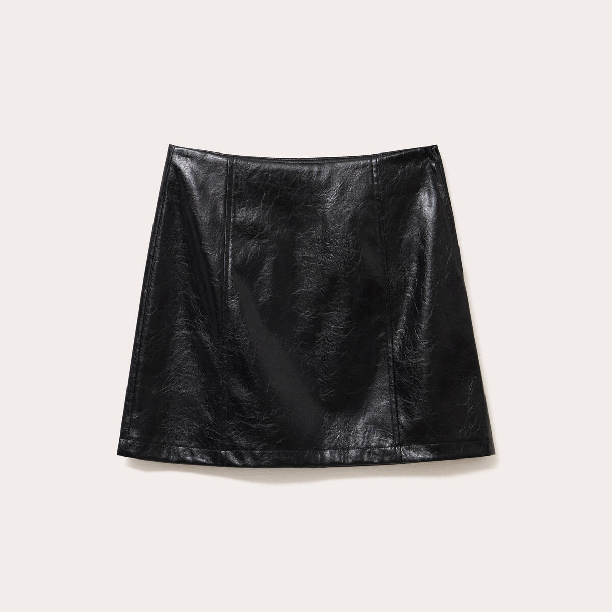 Jupe droite courte en similicuir noir femme