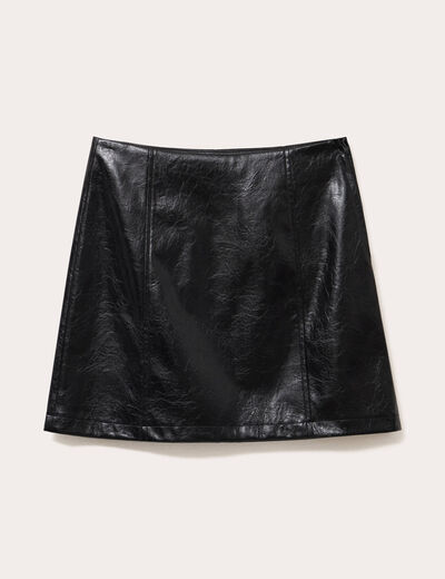 Jupe droite courte en similicuir noir femme