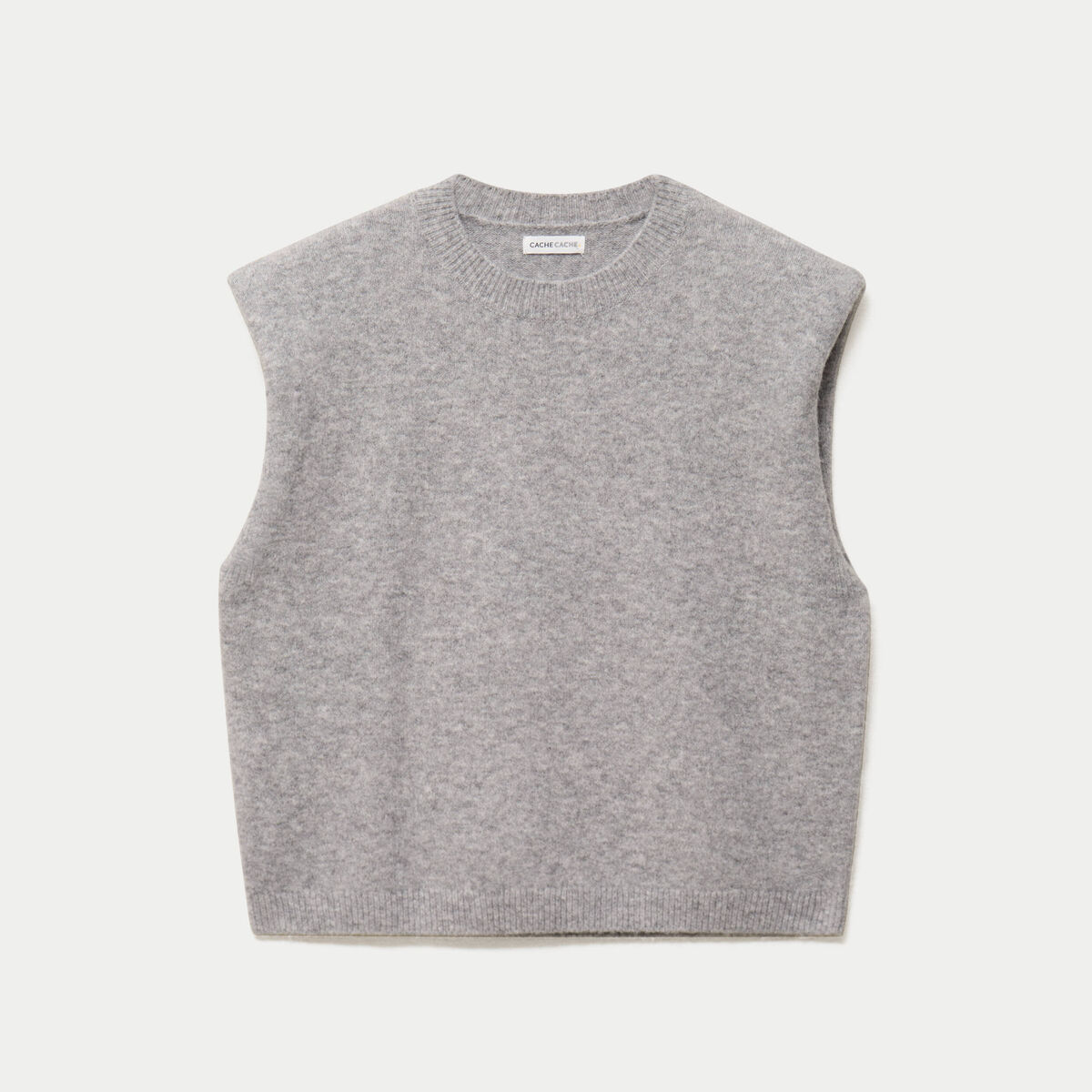 Pull sans manches col rond gris clair femme