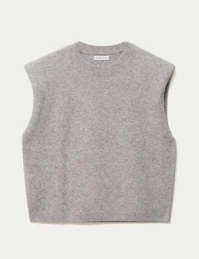 Pull sans manches col rond gris clair femme