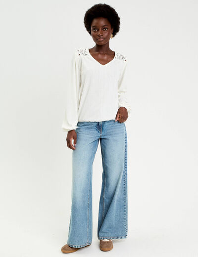 Blouse macram&eacute; bas &eacute;lastiqu&eacute; ecru femme