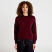 Pull col rond manches longues bordeaux femme