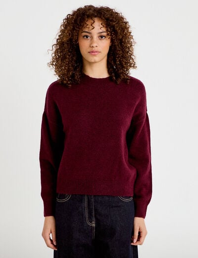 Pull col rond manches longues bordeaux femme