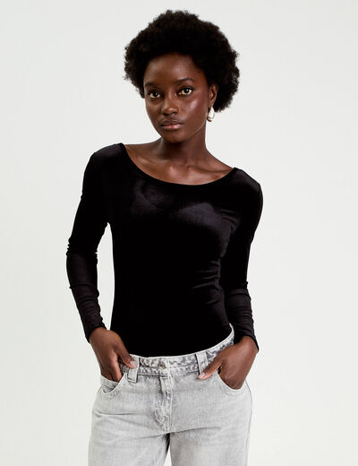Body en velours d&eacute;collet&eacute; dos noir femme