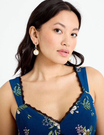 Robe longue &eacute;vas&eacute;e col coeur Bridgerton bleu fonc&eacute; femme