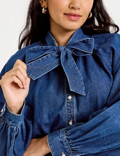 Chemise ample en jean col montant denim stone femme