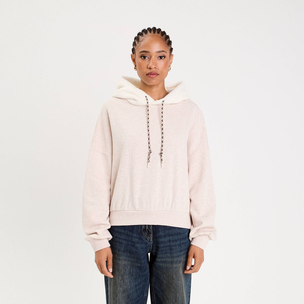 Sweat effet polaire fausse fourrure sable femme