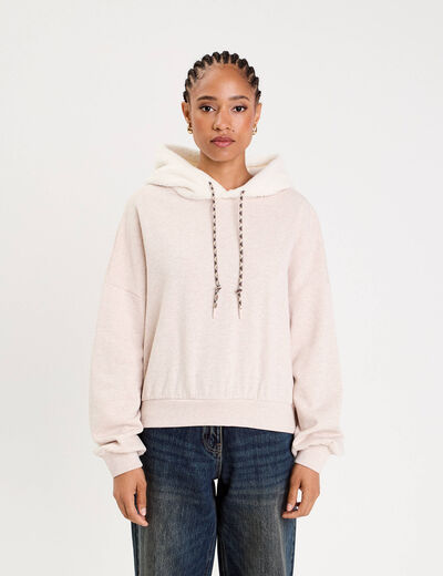 Sweat effet polaire fausse fourrure sable femme