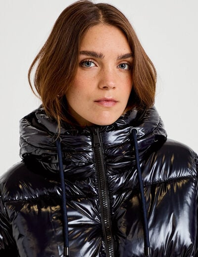 Doudoune bas resserr&eacute; manches longues bleu marine femme