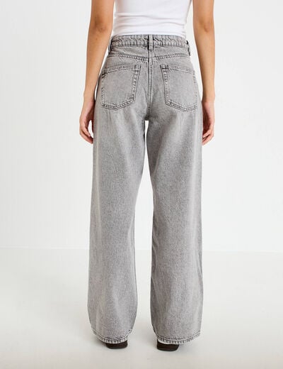 Jeans wide leg taille haute denim gris femme
