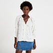 Blouse ample col tunisien manches 3/4 ecru femme