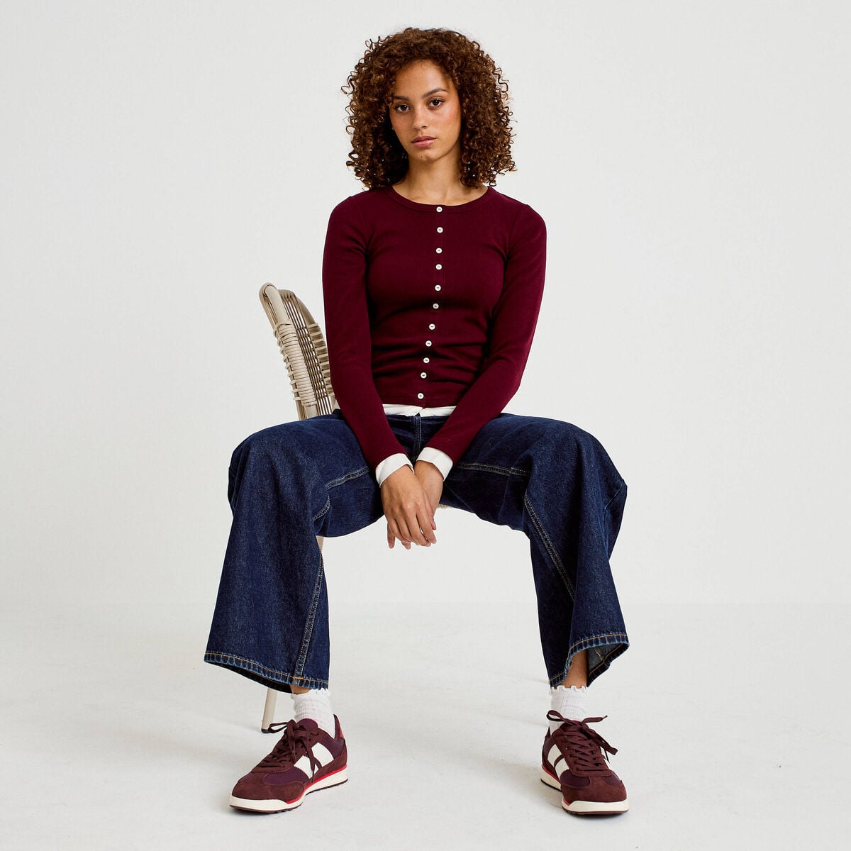Doudou col rond manches longues bordeaux femme