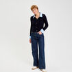 Gilet col chemise manches longues bleu marine femme