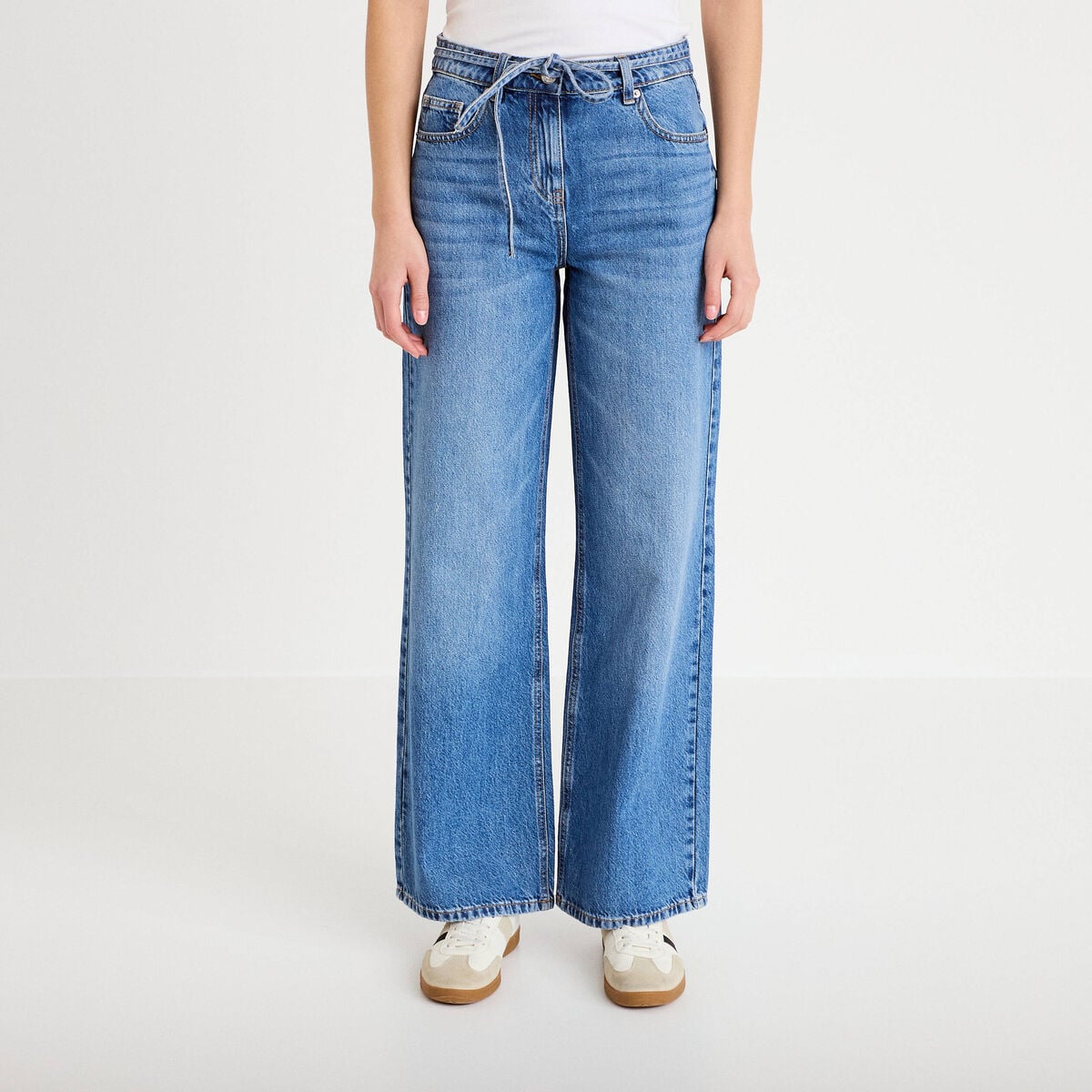 Jean wide leg ceinture taille standard denim double stone femme