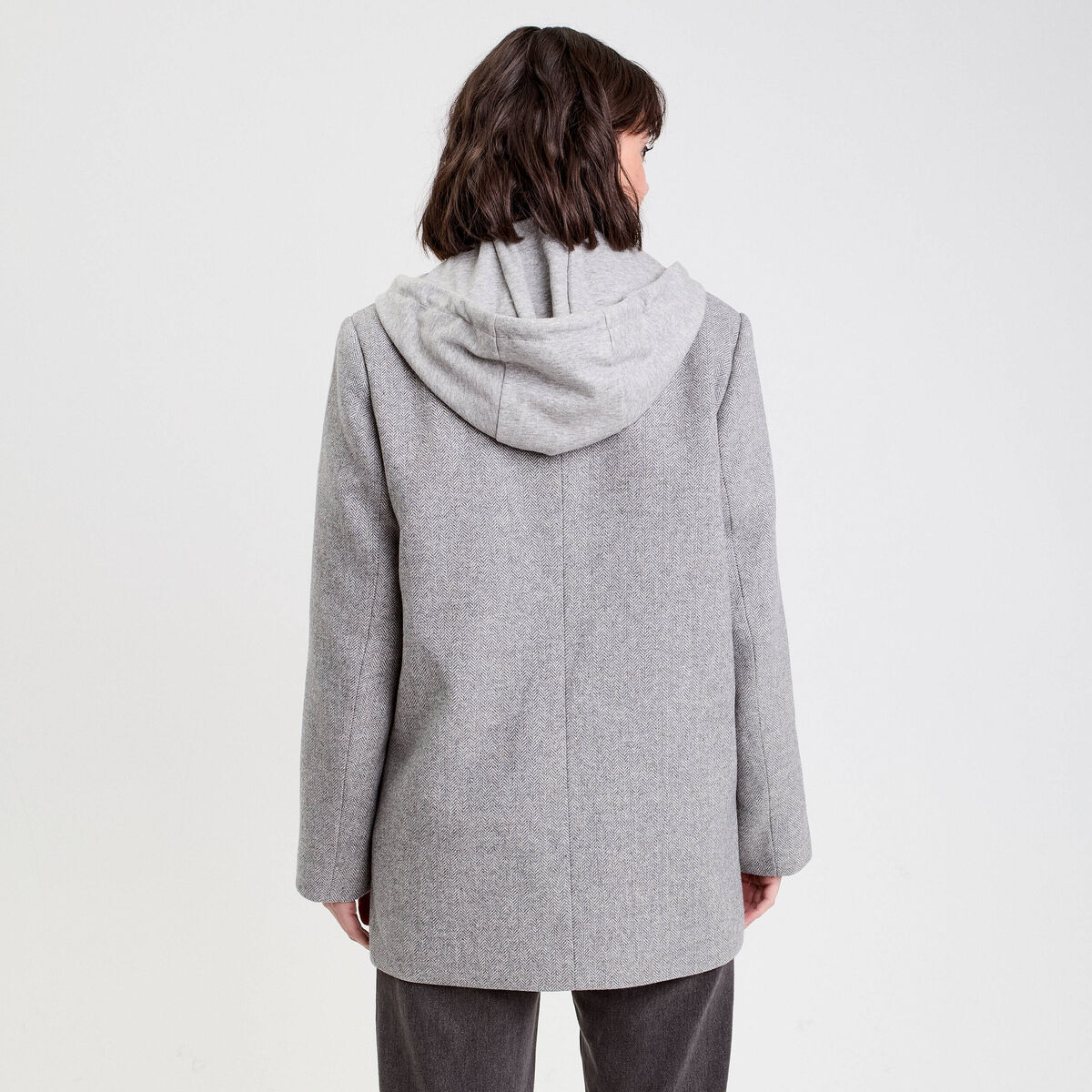 Blazer oversize capuche amovible gris clair femme