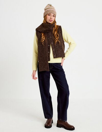 Veste droite sans manches col am&eacute;ricain marron fonc&eacute; femme