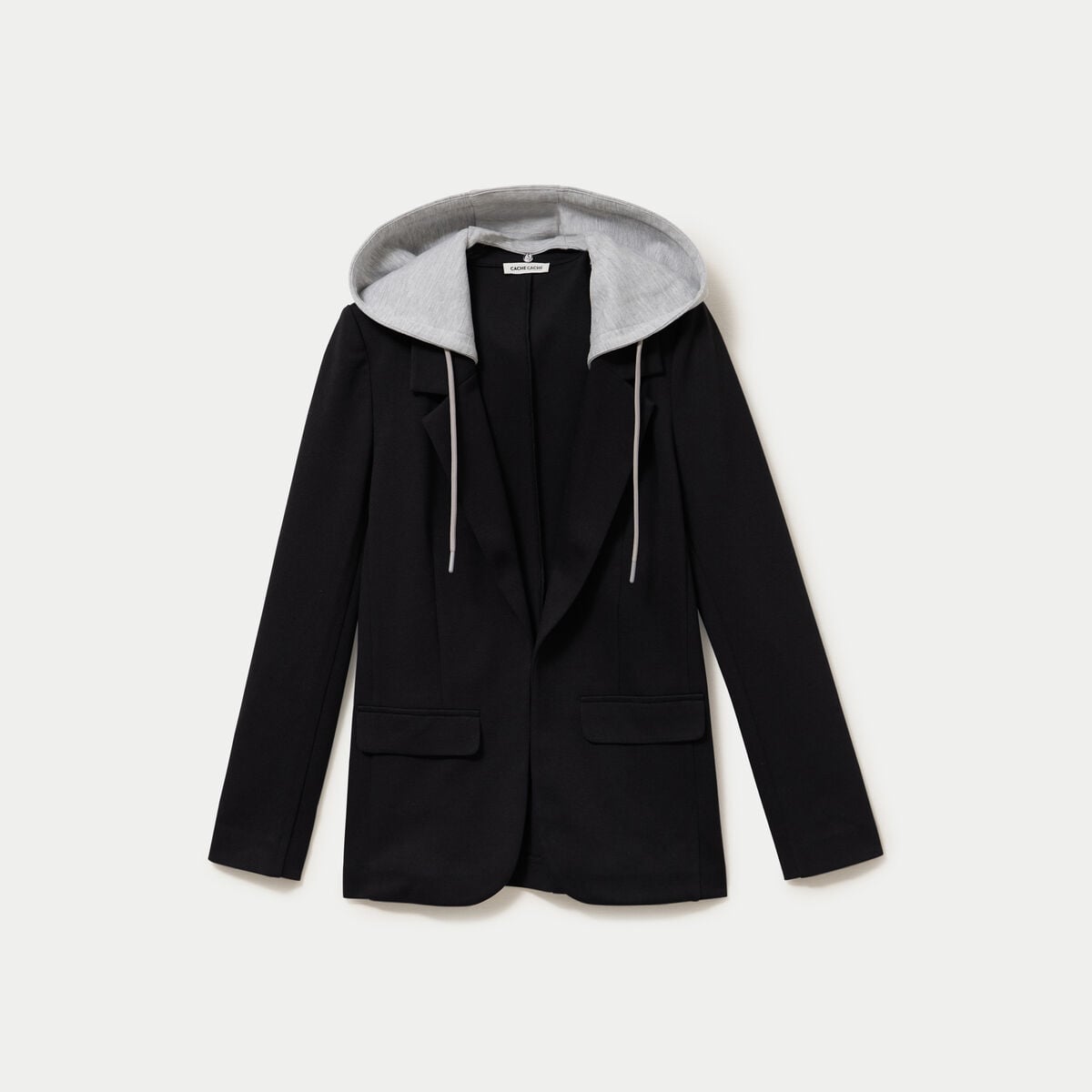 Veste cintr&eacute;e col tailleur &agrave; capuche noir femme