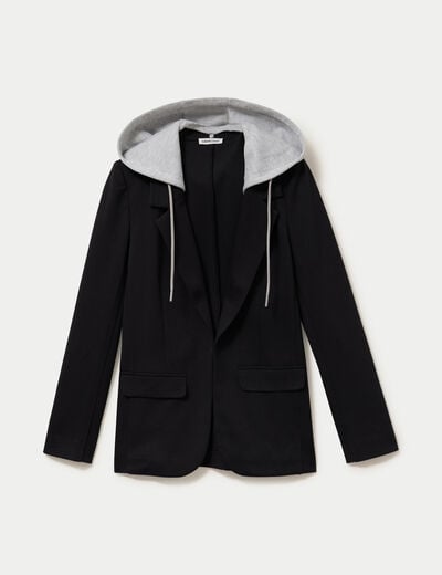 Veste cintr&eacute;e col tailleur &agrave; capuche noir femme