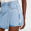 Jupe-short trap&egrave;ze en jean denim triple stone femme
