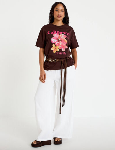 Pantalon large taille standard blanc femme