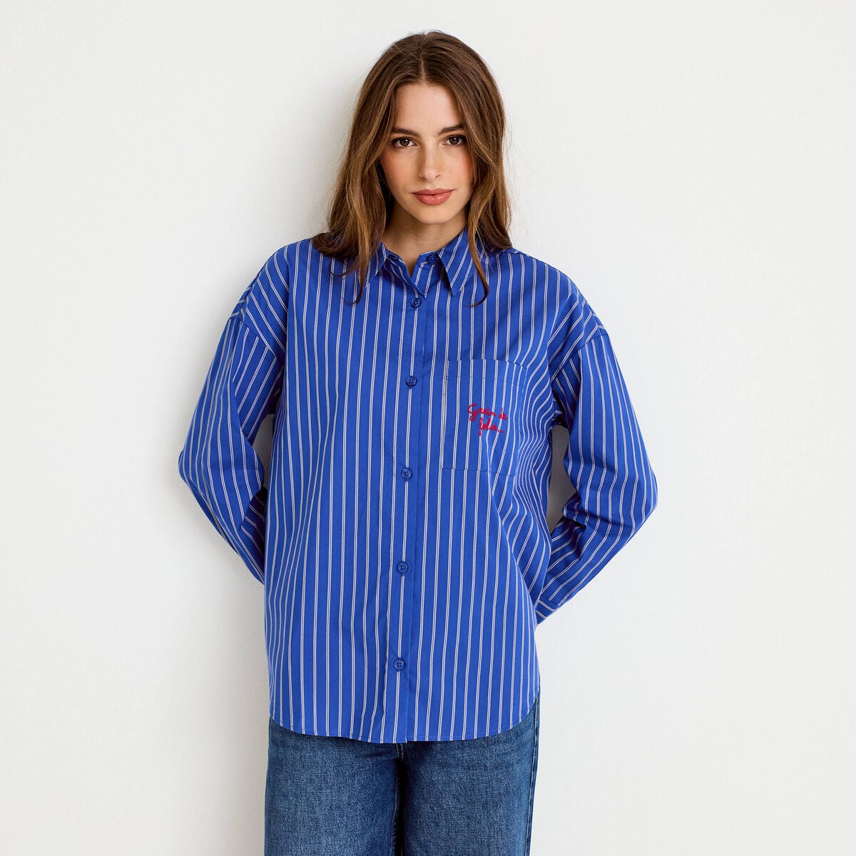 Chemise oversize manches longues bleu femme