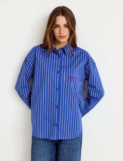 Chemise oversize manches longues bleu femme
