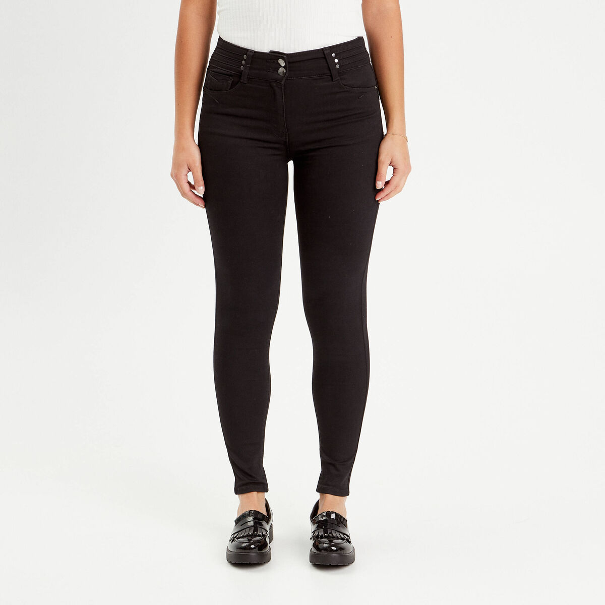 Jeans skinny push-up taille haute denim noir femme