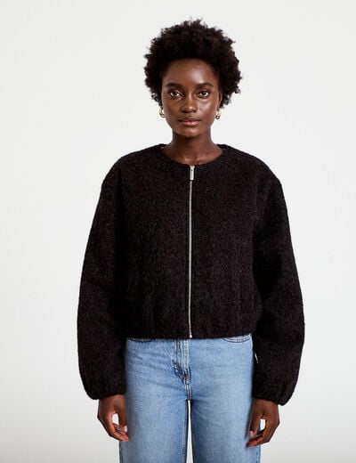 Veste cropped bas resserr&eacute; noir femme