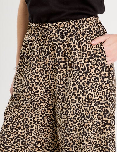 Pantalon large fluide beige femme