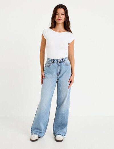 Jean wide leg taille haute Petite denim double stone femme