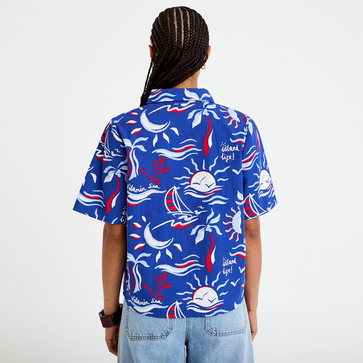Chemise manches courtes bleu marine femme