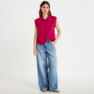 Chemise sans manches col am&eacute;ricain rouge femme