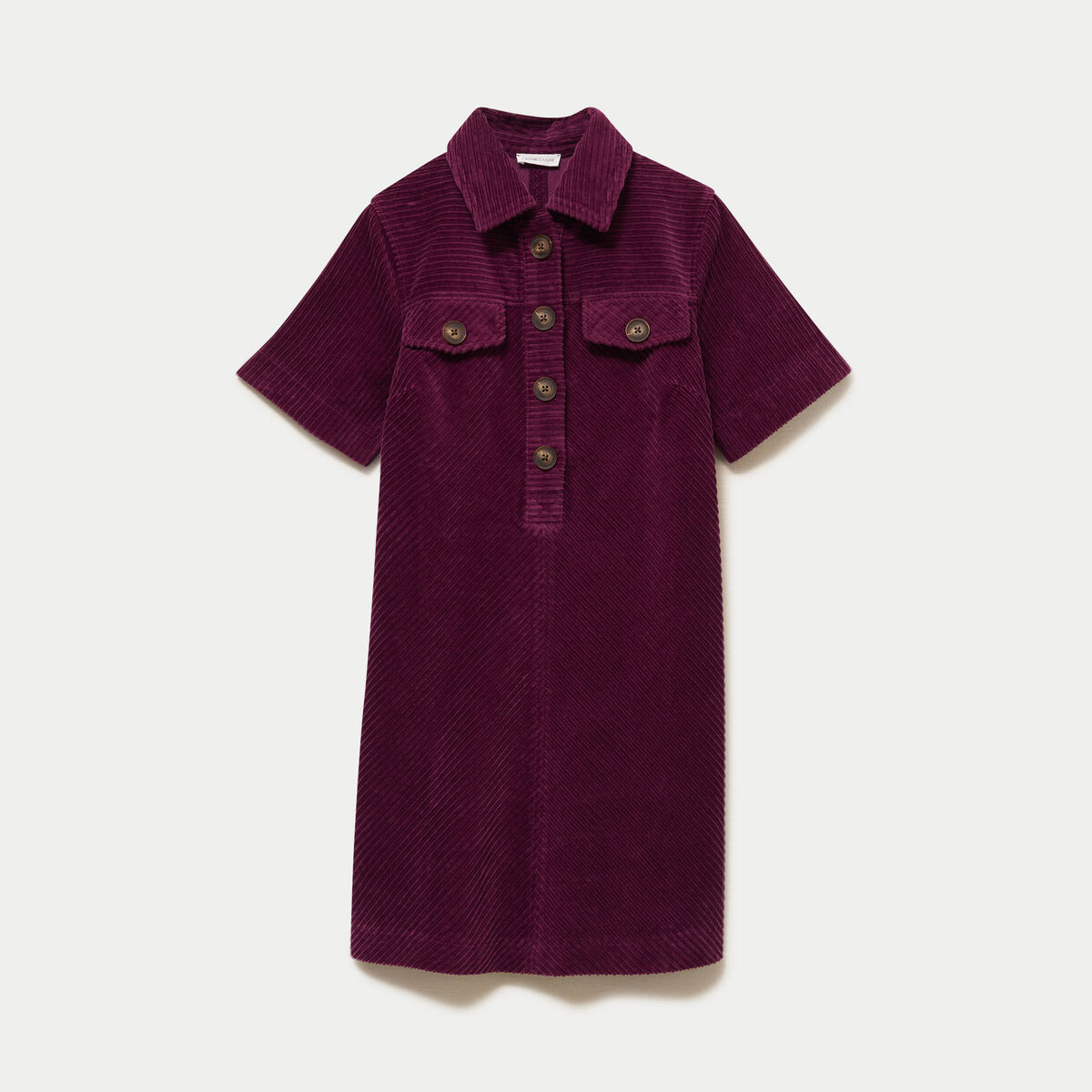 Robe courte droite en velours coton prune femme